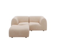 Teddy Fleece 2-Seater Sand Small Space Chaise Sectional | 3-Piece (Includes 1 Ottoman), Modular Design, Fixed Upholstery, Low Pillow Arm