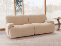 Teddy Fleece 2-Seater Sand Small Space Loveseat | 2-Piece, Modular Design, Fixed Upholstery, Low Pillow Arm
