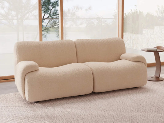 Teddy Fleece 2-Seater Sand Small Space Loveseat | 2-Piece, Modular Design, Fixed Upholstery, Low Pillow Arm