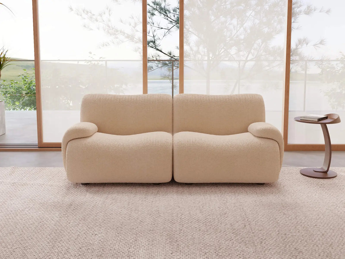 Teddy Fleece 2-Seater Sand Small Space Loveseat | 2-Piece, Modular Design, Fixed Upholstery, Low Pillow Arm