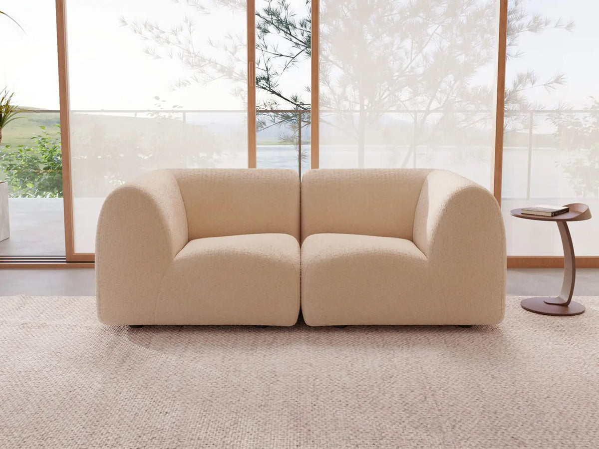 Teddy Fleece 2-Seater Sand Small Space Loveseat | 2-Piece, Modular Design, Fixed Upholstery, Low Pillow Arm