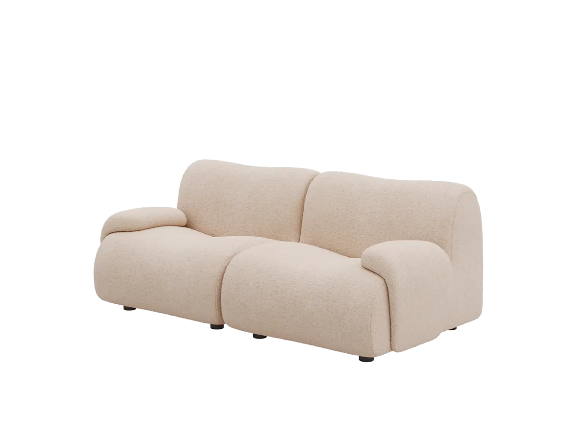Teddy Fleece 2-Seater Sand Small Space Loveseat | 2-Piece, Modular Design, Fixed Upholstery, Low Pillow Arm