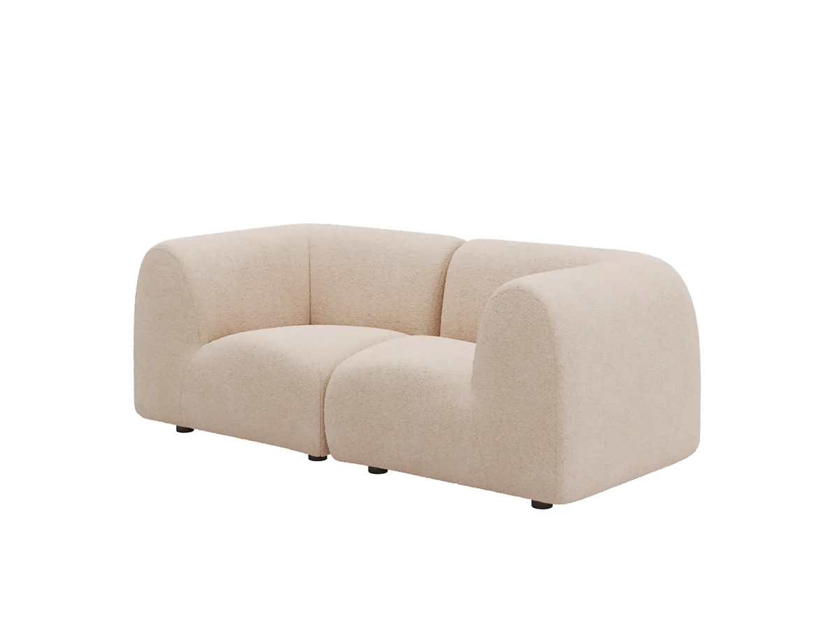 Teddy Fleece 2-Seater Sand Small Space Loveseat | 2-Piece, Modular Design, Fixed Upholstery, Low Pillow Arm