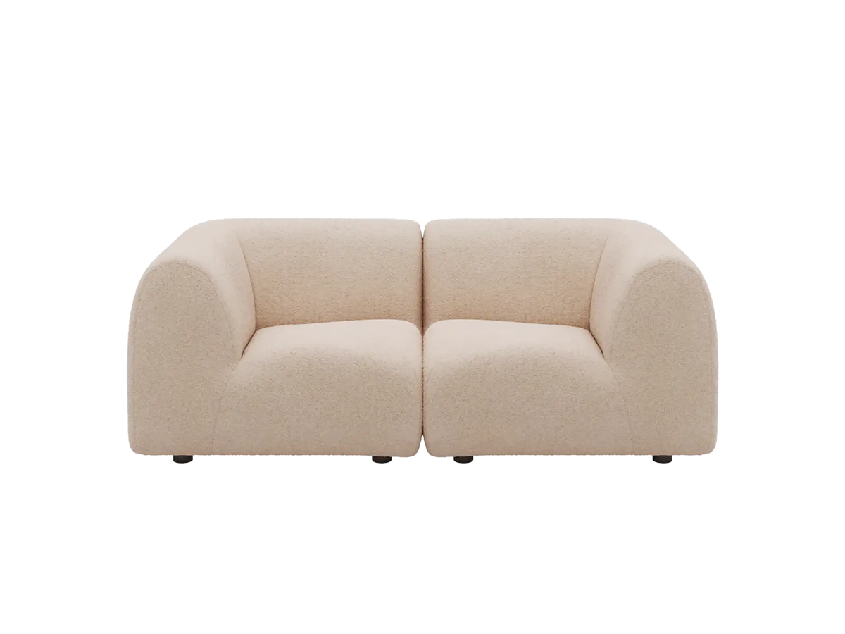 Teddy Fleece 2-Seater Sand Small Space Loveseat | 2-Piece, Modular Design, Fixed Upholstery, Low Pillow Arm