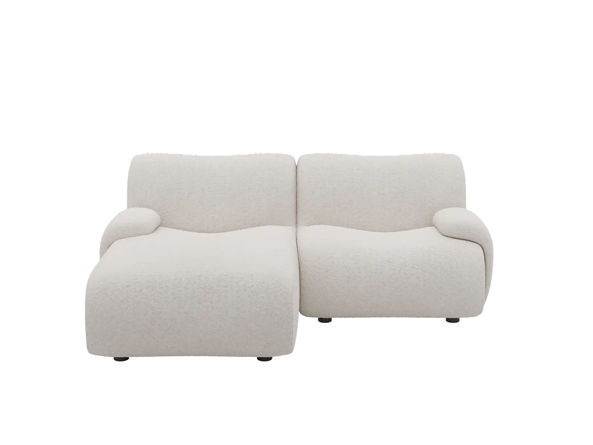 Teddy Fleece 2-Seater White Small Space Chaise Sectional | 2-Piece, Modular Design, Fixed Upholstery, Low Pillow Arm