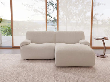 Teddy Fleece 2-Seater White Small Space Chaise Sectional | 2-Piece, Modular Design, Fixed Upholstery, Low Pillow Arm