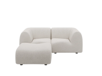 Teddy Fleece 2-Seater White Small Space Chaise Sectional | 3-Piece (Includes 1 Ottoman), Modular Design, Fixed Upholstery, Low Pillow Arm