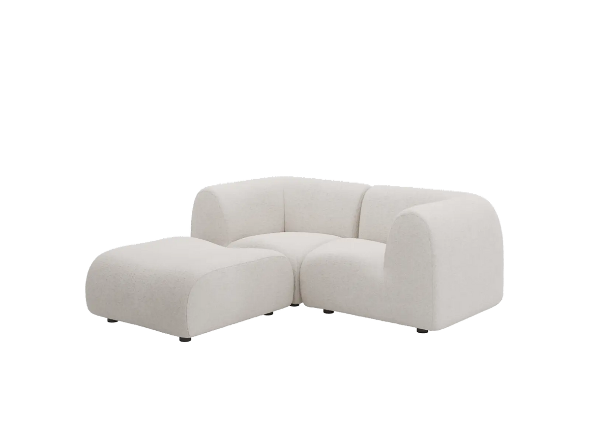 Teddy Fleece 2-Seater White Small Space Chaise Sectional | 3-Piece (Includes 1 Ottoman), Modular Design, Fixed Upholstery, Low Pillow Arm