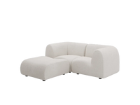 Teddy Fleece 2-Seater White Small Space Chaise Sectional | 3-Piece (Includes 1 Ottoman), Modular Design, Fixed Upholstery, Low Pillow Arm