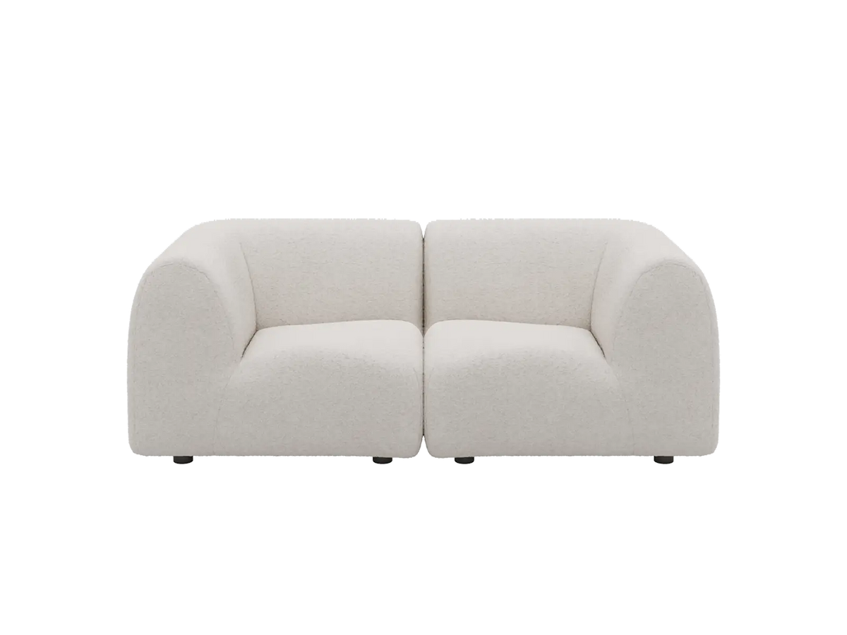 Teddy Fleece 2-Seater White Small Space Loveseat | 2-Piece, Modular Design, Fixed Upholstery, Low Pillow Arm