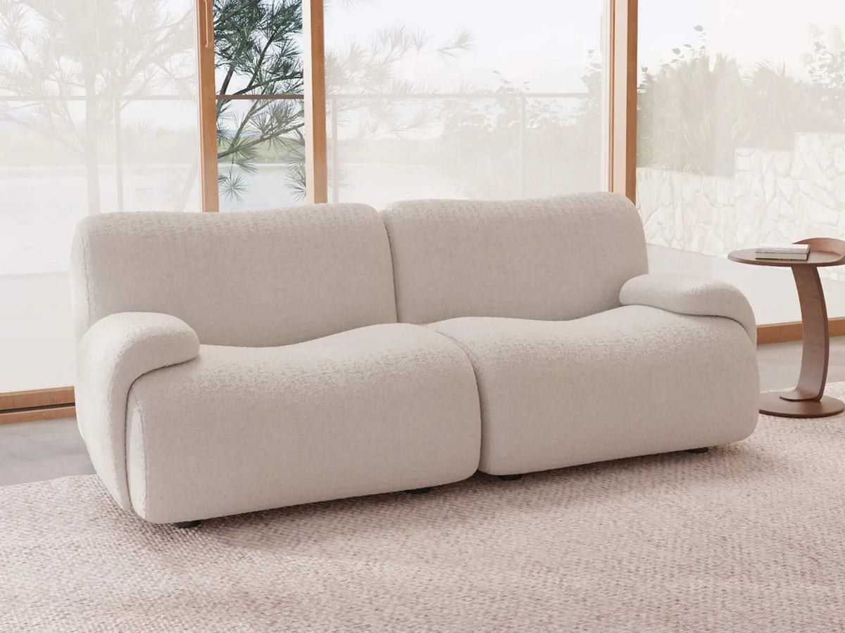 Teddy Fleece 2-Seater White Small Space Loveseat | 2-Piece, Modular Design, Fixed Upholstery, Low Pillow Arm