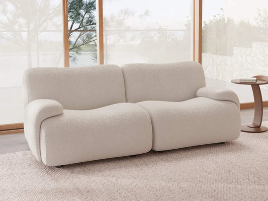 Teddy Fleece 2-Seater White Small Space Loveseat | 2-Piece, Modular Design, Fixed Upholstery, Low Pillow Arm