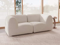 Teddy Fleece 2-Seater White Small Space Loveseat | 2-Piece, Modular Design, Fixed Upholstery, Low Pillow Arm