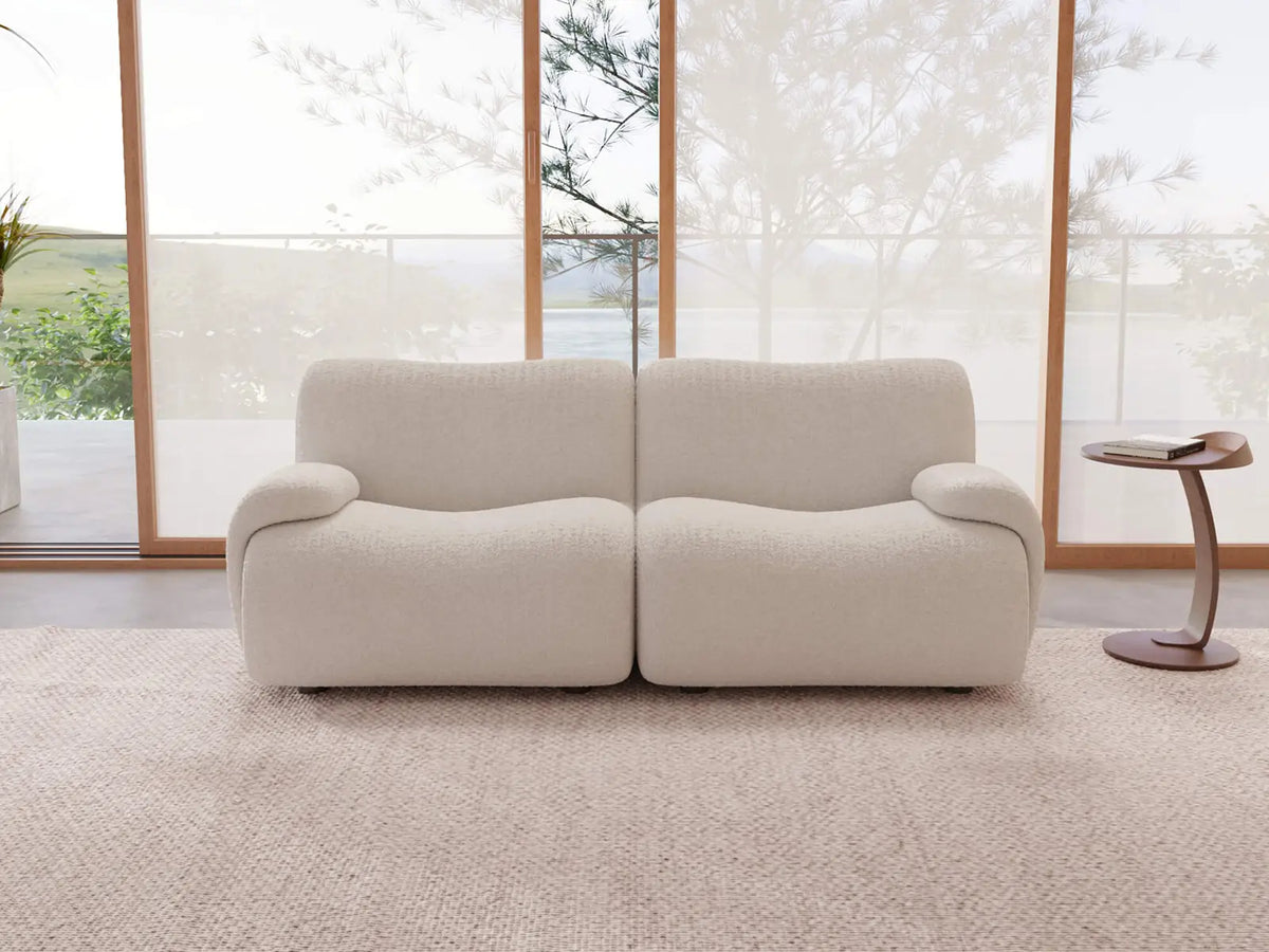 Teddy Fleece 2-Seater White Small Space Loveseat | 2-Piece, Modular Design, Fixed Upholstery, Low Pillow Arm