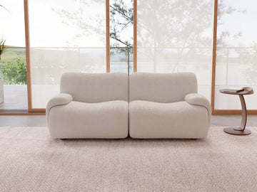 Teddy Fleece 2-Seater White Small Space Loveseat | 2-Piece, Modular Design, Fixed Upholstery, Low Pillow Arm