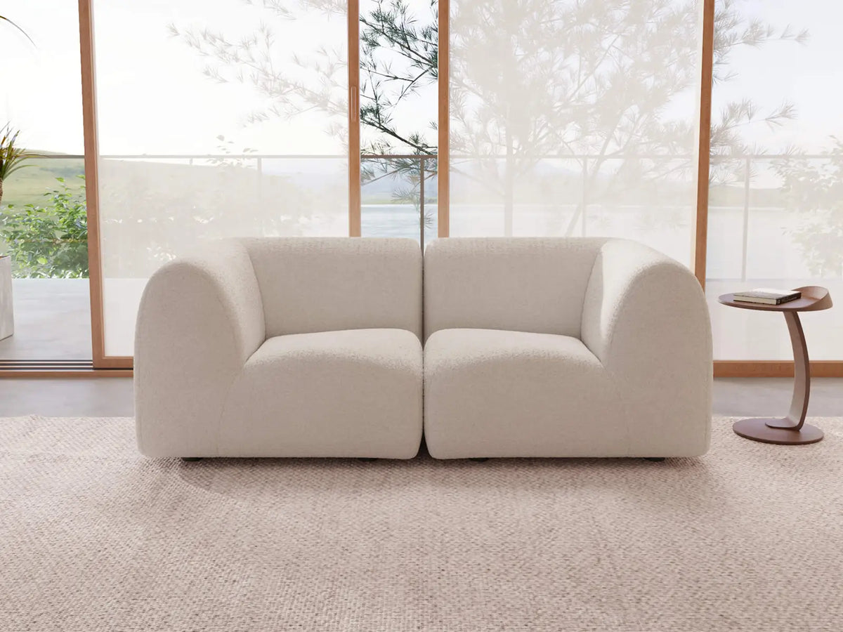 Teddy Fleece 2-Seater White Small Space Loveseat | 2-Piece, Modular Design, Fixed Upholstery, Low Pillow Arm