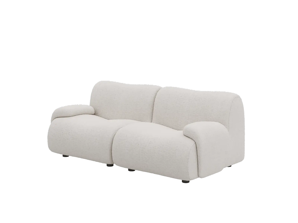 Teddy Fleece 2-Seater White Small Space Loveseat | 2-Piece, Modular Design, Fixed Upholstery, Low Pillow Arm