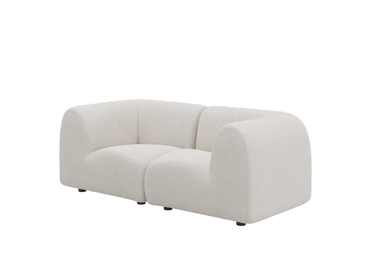 Teddy Fleece 2-Seater White Small Space Loveseat | 2-Piece, Modular Design, Fixed Upholstery, Low Pillow Arm