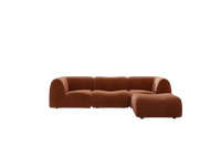 Teddy Fleece 3-Seater Rust Red Large Space L-Shaped Sectional | 4-Piece (Includes 1 Ottoman), Modular Design, Fixed Upholstery, Low Pillow Arm