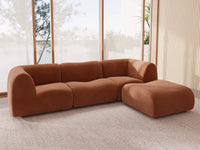 Teddy Fleece 3-Seater Rust Red Large Space L-Shaped Sectional | 4-Piece (Includes 1 Ottoman), Modular Design, Fixed Upholstery, Low Pillow Arm