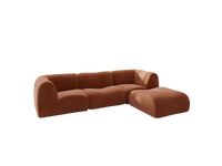Teddy Fleece 3-Seater Rust Red Large Space L-Shaped Sectional | 4-Piece (Includes 1 Ottoman), Modular Design, Fixed Upholstery, Low Pillow Arm