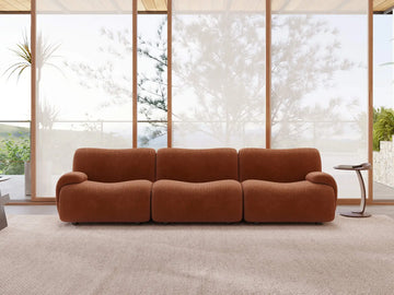 Teddy Fleece 3-Seater Rust Red Small Space Couch Sectional | 3-Piece, Modular Design, Fixed Upholstery, Low Pillow Arm