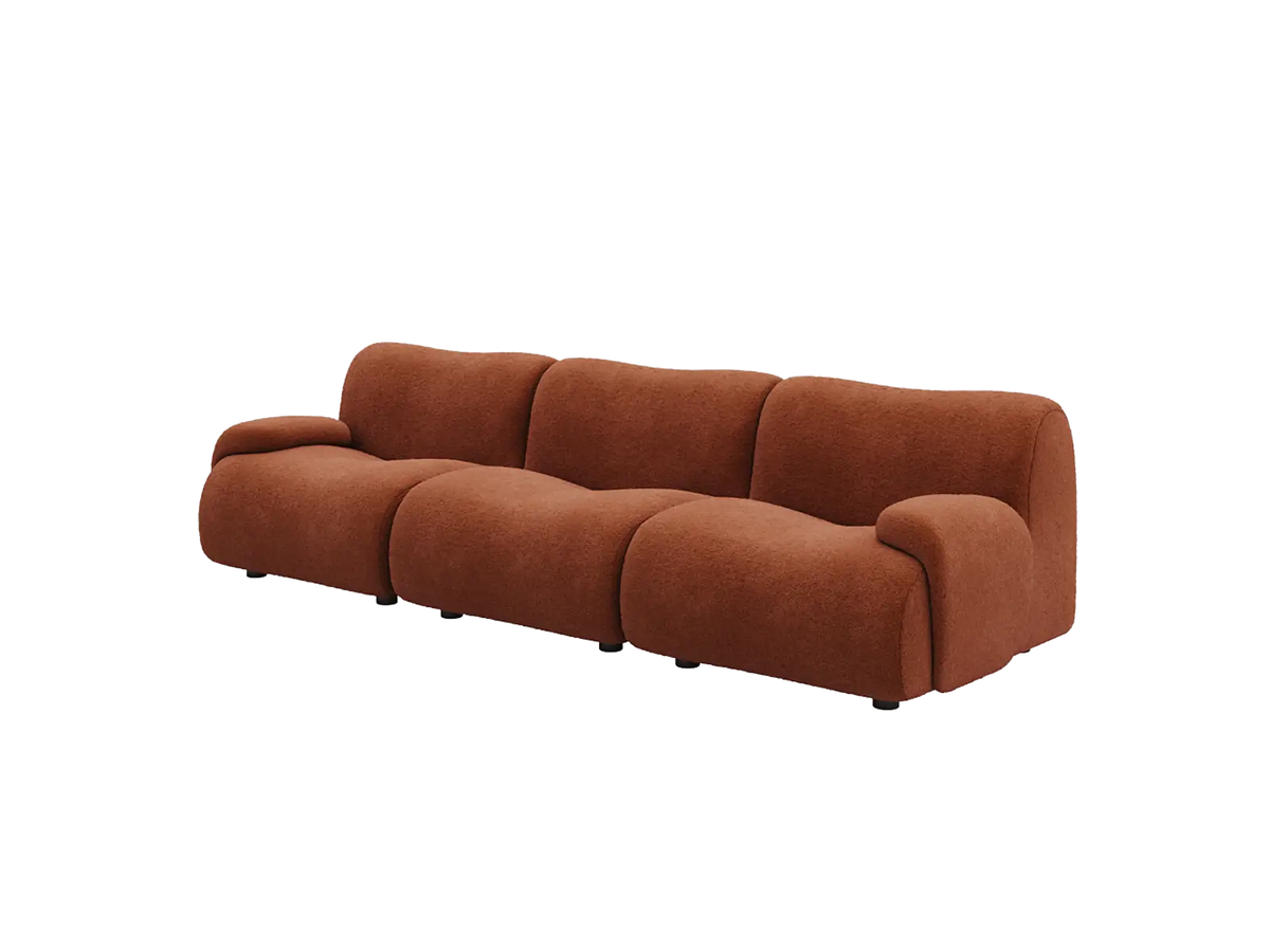 Teddy Fleece 3-Seater Rust Red Small Space Couch Sectional | 3-Piece, Modular Design, Fixed Upholstery, Low Pillow Arm