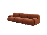 Teddy Fleece 3-Seater Rust Red Small Space Couch Sectional | 3-Piece, Modular Design, Fixed Upholstery, Low Pillow Arm