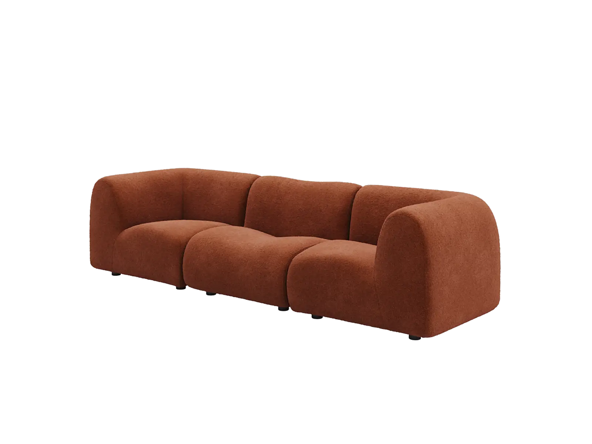 Teddy Fleece 3-Seater Rust Red Small Space Couch Sectional | 3-Piece, Modular Design, Fixed Upholstery, Low Pillow Arm
