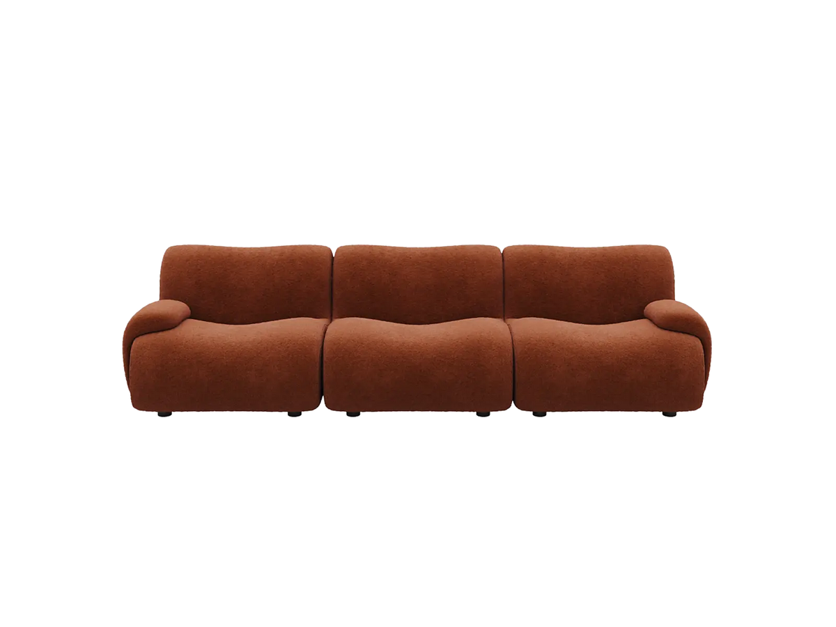 Teddy Fleece 3-Seater Rust Red Small Space Couch Sectional | 3-Piece, Modular Design, Fixed Upholstery, Low Pillow Arm
