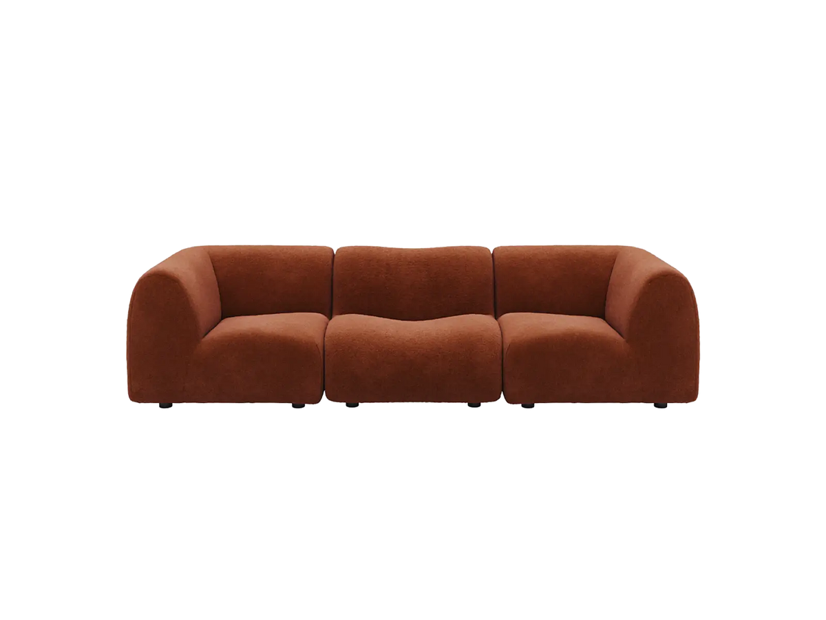 Teddy Fleece 3-Seater Rust Red Small Space Couch Sectional | 3-Piece, Modular Design, Fixed Upholstery, Low Pillow Arm