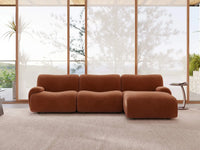 Teddy Fleece 3-Seater Rust Red Small Space L-Shaped Sectional | 3-Piece, Modular Design, Fixed Upholstery, Low Pillow Arm