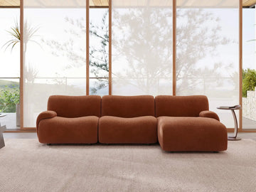 Teddy Fleece 3-Seater Rust Red Small Space L-Shaped Sectional | 3-Piece, Modular Design, Fixed Upholstery, Low Pillow Arm
