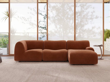 Teddy Fleece 3-Seater Rust Red Small Space L-Shaped Sectional | 3-Piece, Modular Design, Fixed Upholstery, Low Pillow Arm