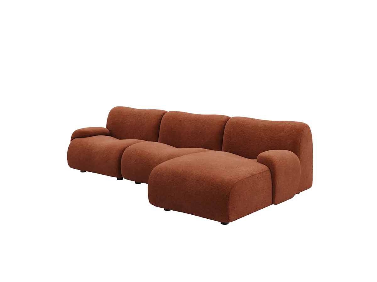 Teddy Fleece 3-Seater Rust Red Small Space L-Shaped Sectional | 3-Piece, Modular Design, Fixed Upholstery, Low Pillow Arm