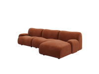 Teddy Fleece 3-Seater Rust Red Small Space L-Shaped Sectional | 3-Piece, Modular Design, Fixed Upholstery, Low Pillow Arm