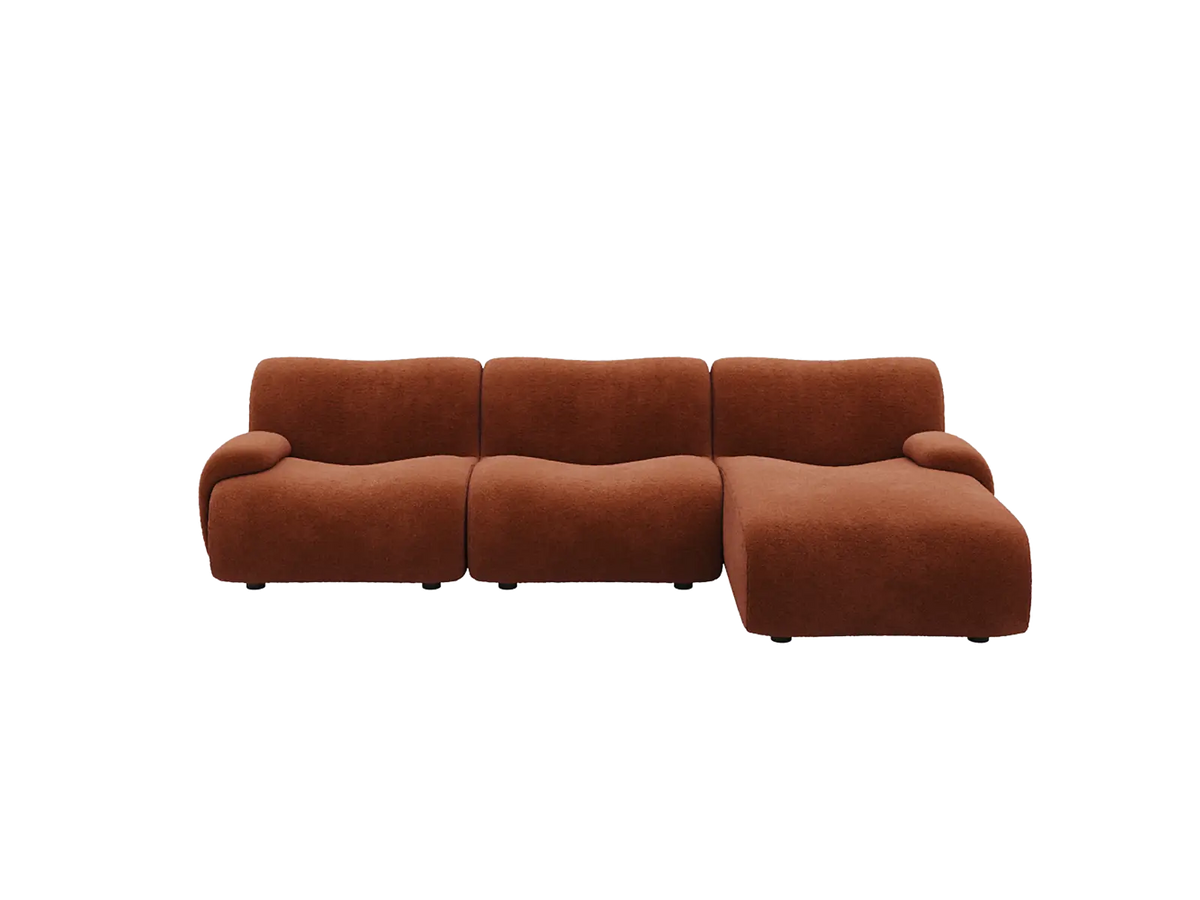 Teddy Fleece 3-Seater Rust Red Small Space L-Shaped Sectional | 3-Piece, Modular Design, Fixed Upholstery, Low Pillow Arm