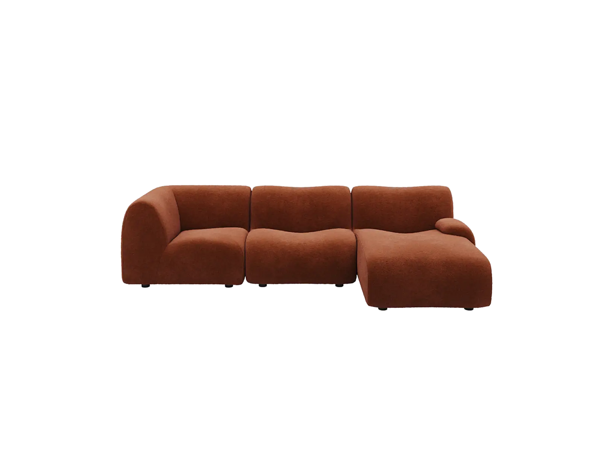 Teddy Fleece 3-Seater Rust Red Small Space L-Shaped Sectional | 3-Piece, Modular Design, Fixed Upholstery, Low Pillow Arm