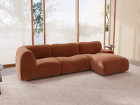 Teddy Fleece 3-Seater Rust Red Small Space L-Shaped Sectional | 3-Piece, Modular Design, Fixed Upholstery, Low Pillow Arm