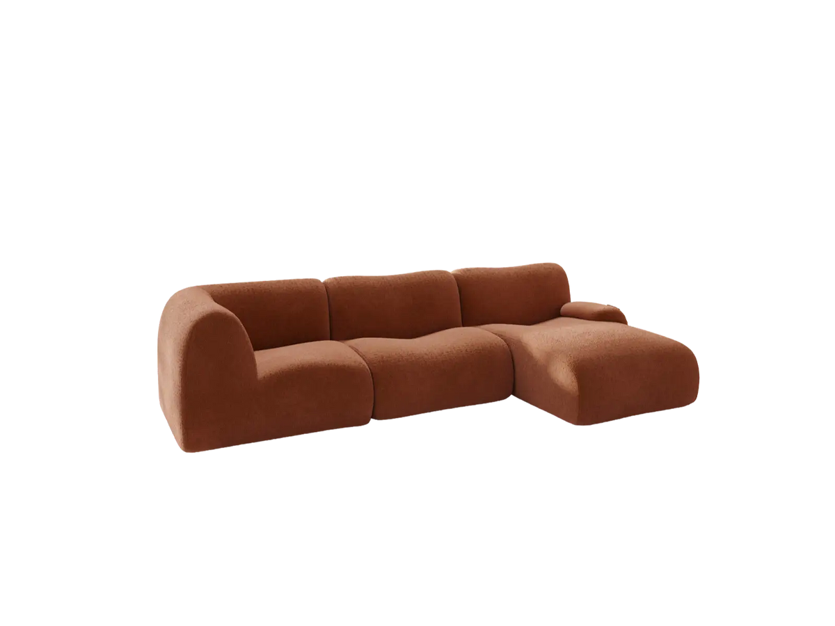 Teddy Fleece 3-Seater Rust Red Small Space L-Shaped Sectional | 3-Piece, Modular Design, Fixed Upholstery, Low Pillow Arm