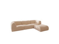 Teddy Fleece 3-Seater Sand Large Space L-Shaped Sectional | 4-Piece (Includes 1 Ottoman), Modular Design, Fixed Upholstery, Low Pillow Arm