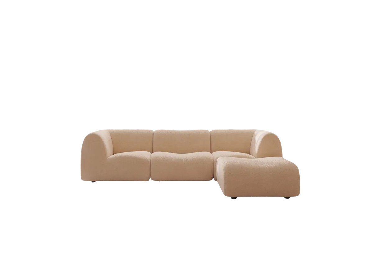 Teddy Fleece 3-Seater Sand Large Space L-Shaped Sectional | 4-Piece (Includes 1 Ottoman), Modular Design, Fixed Upholstery, Low Pillow Arm