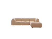 Teddy Fleece 3-Seater Sand Large Space L-Shaped Sectional | 4-Piece (Includes 1 Ottoman), Modular Design, Fixed Upholstery, Low Pillow Arm