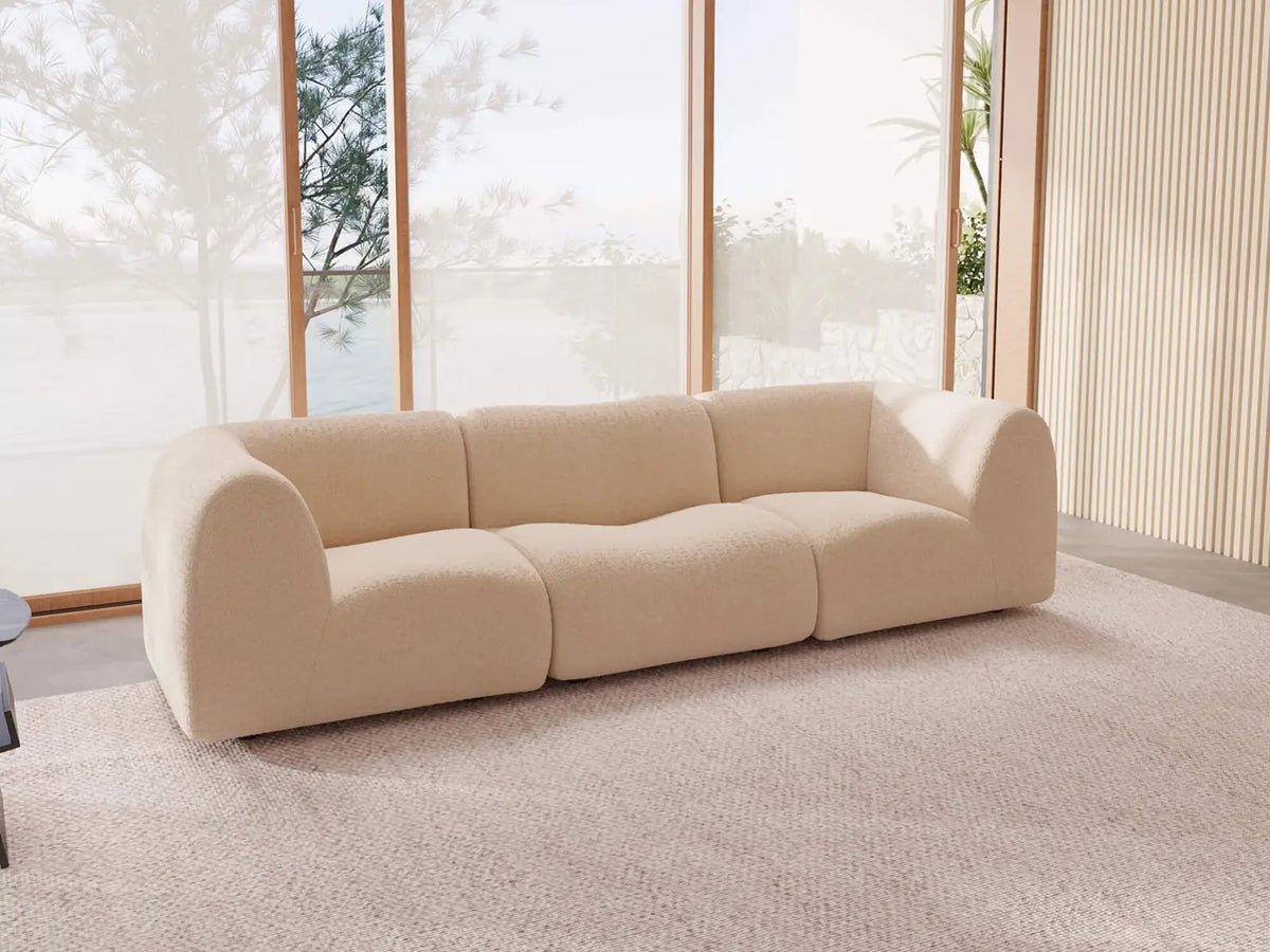 Teddy Fleece 3-Seater Sand Small Space Couch Sectional | 3-Piece, Modular Design, Fixed Upholstery, Low Pillow Arm