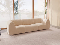Teddy Fleece 3-Seater Sand Small Space Couch Sectional | 3-Piece, Modular Design, Fixed Upholstery, Low Pillow Arm