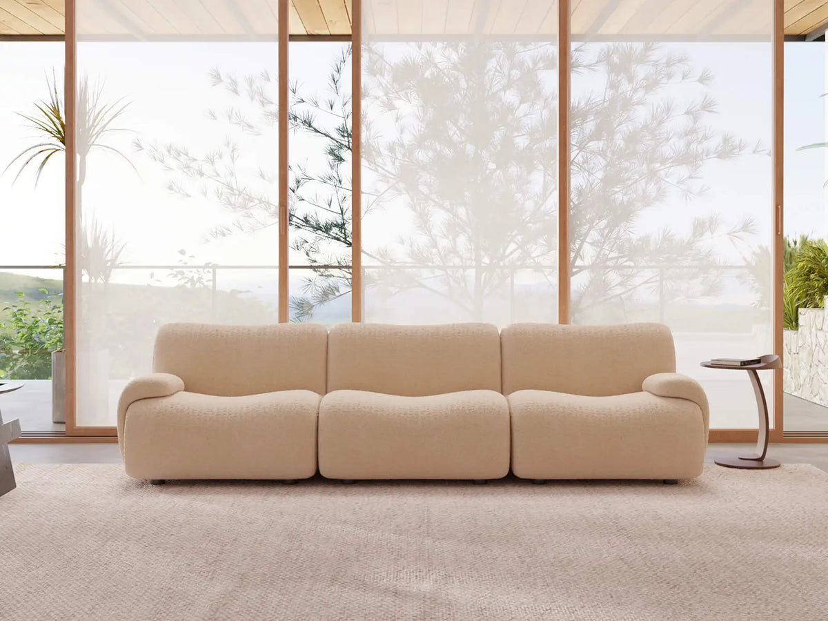 Teddy Fleece 3-Seater Sand Small Space Couch Sectional | 3-Piece, Modular Design, Fixed Upholstery, Low Pillow Arm