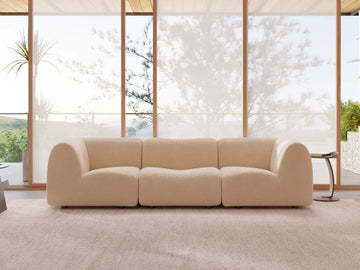 Teddy Fleece 3-Seater Sand Small Space Couch Sectional | 3-Piece, Modular Design, Fixed Upholstery, Low Pillow Arm