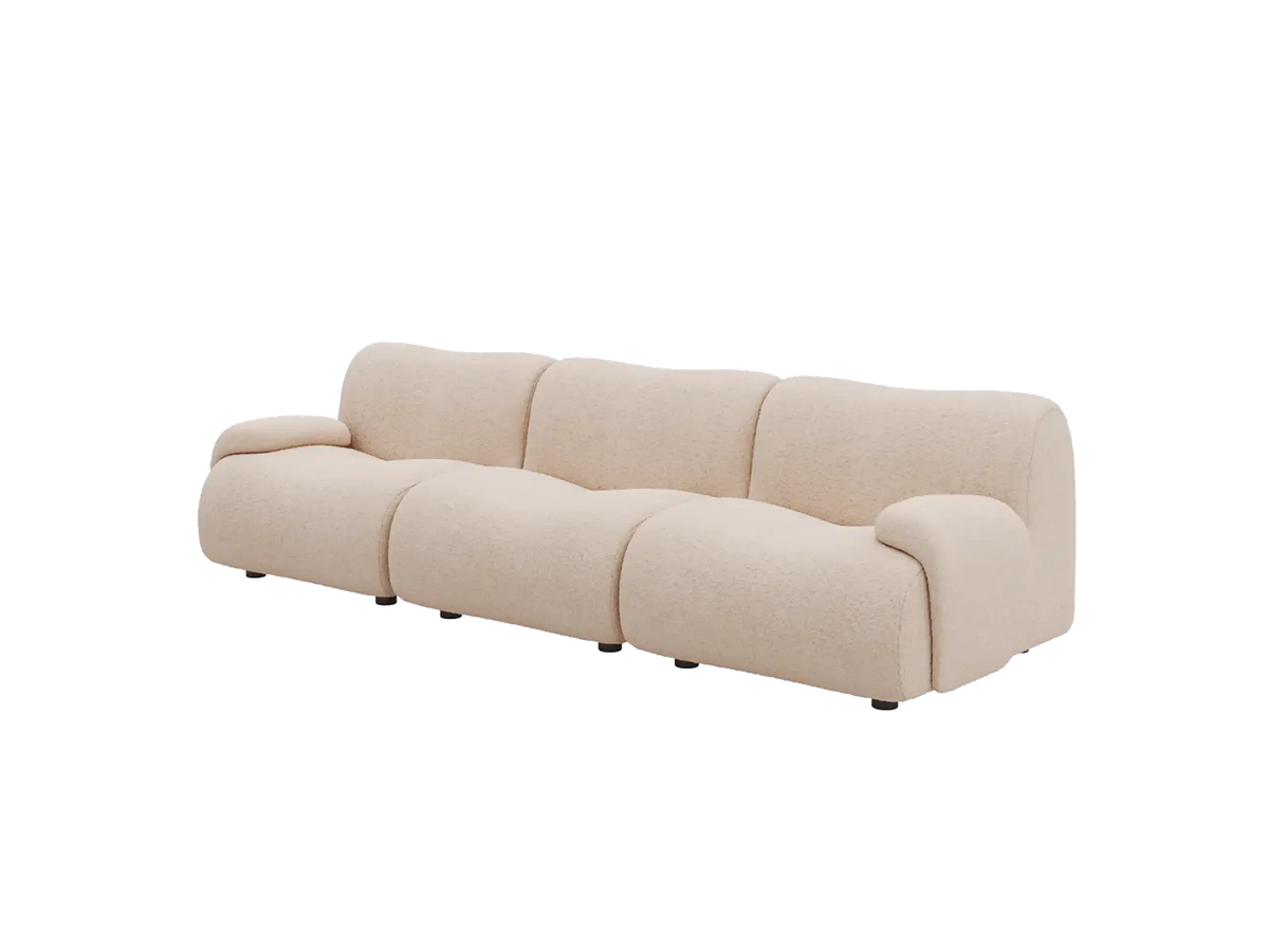 Teddy Fleece 3-Seater Sand Small Space Couch Sectional | 3-Piece, Modular Design, Fixed Upholstery, Low Pillow Arm