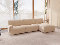 Teddy Fleece 3-Seater Sand Small Space L-Shaped Sectional | 3-Piece, Modular Design, Fixed Upholstery, Low Pillow Arm