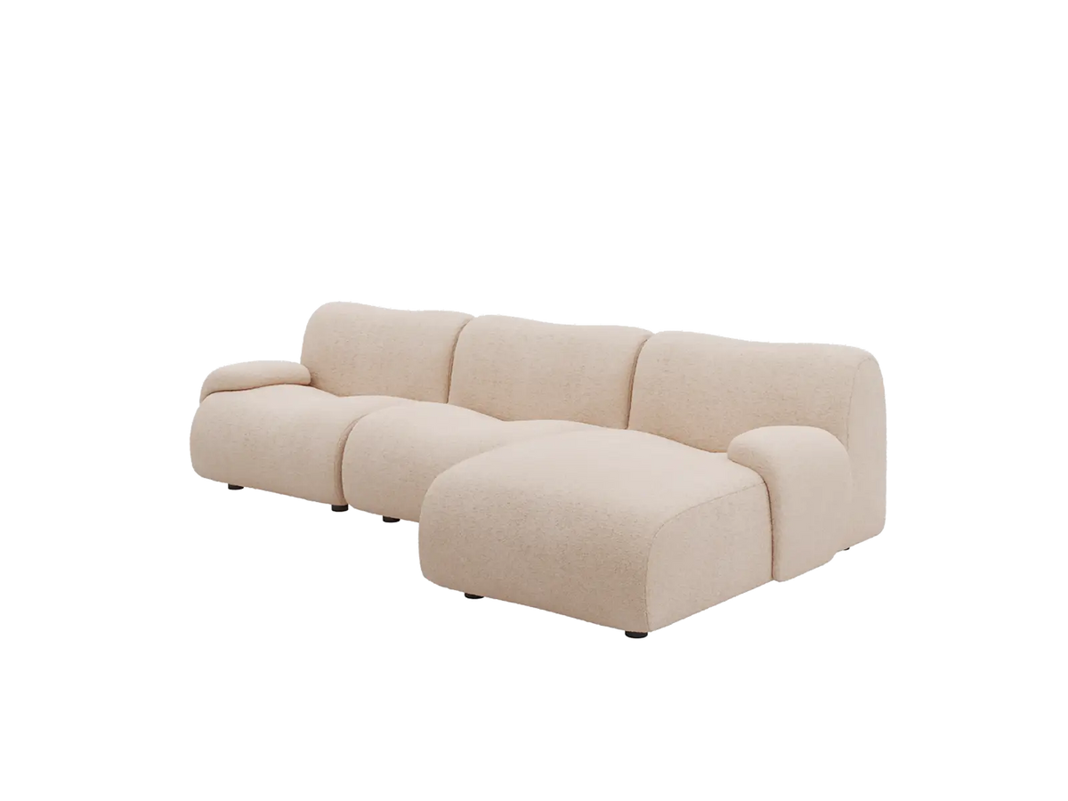 Teddy Fleece 3-Seater Sand Small Space L-Shaped Sectional | 3-Piece, Modular Design, Fixed Upholstery, Low Pillow Arm